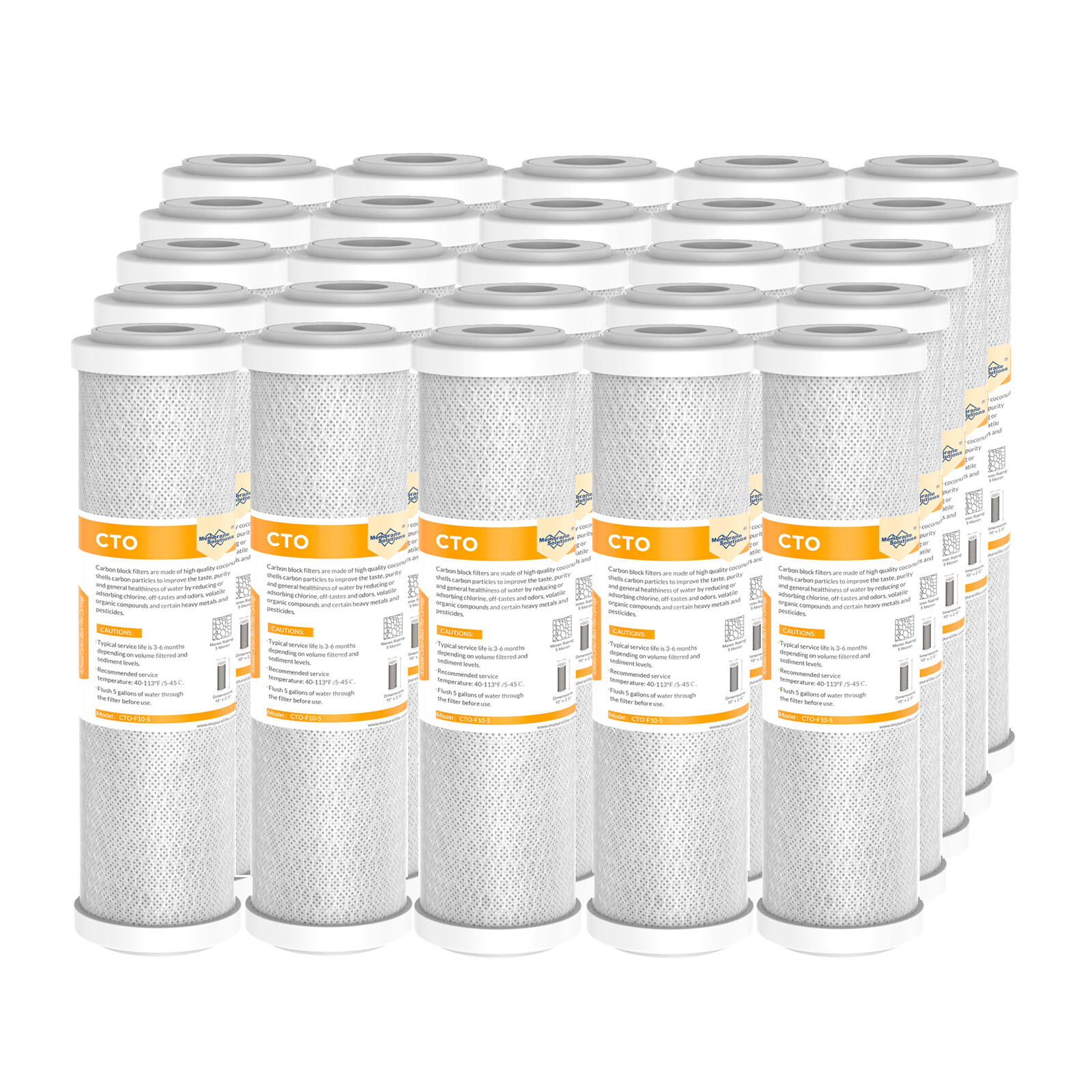 25 Pack 5 Micron 10×2.5″ CTO Carbon Block Water Filter Whole House RO Cartridges