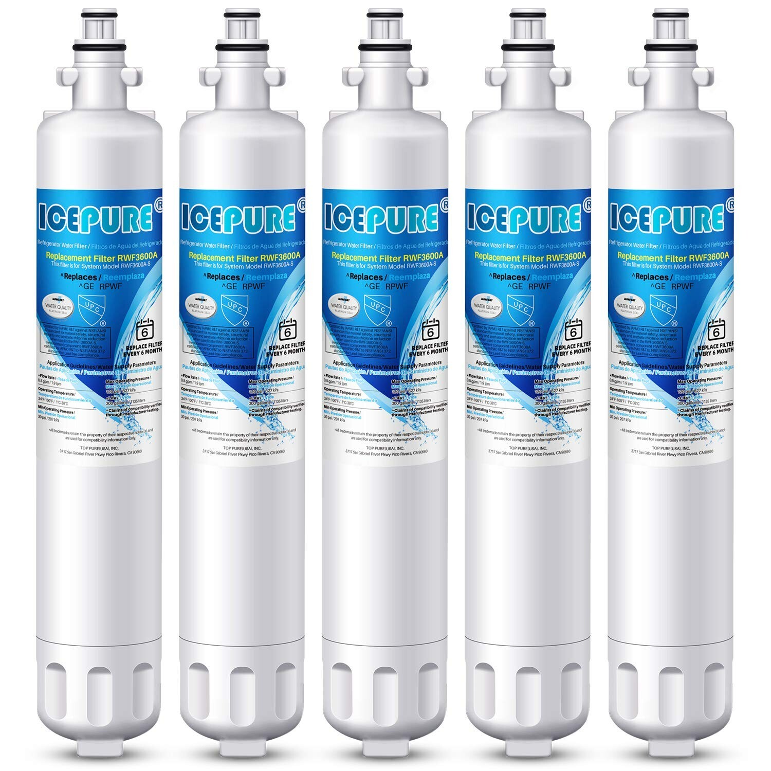 5 PACK Fit For GE RPWF WATER SENTINEL WSG-4 Refrigerator Water Filter Icepure