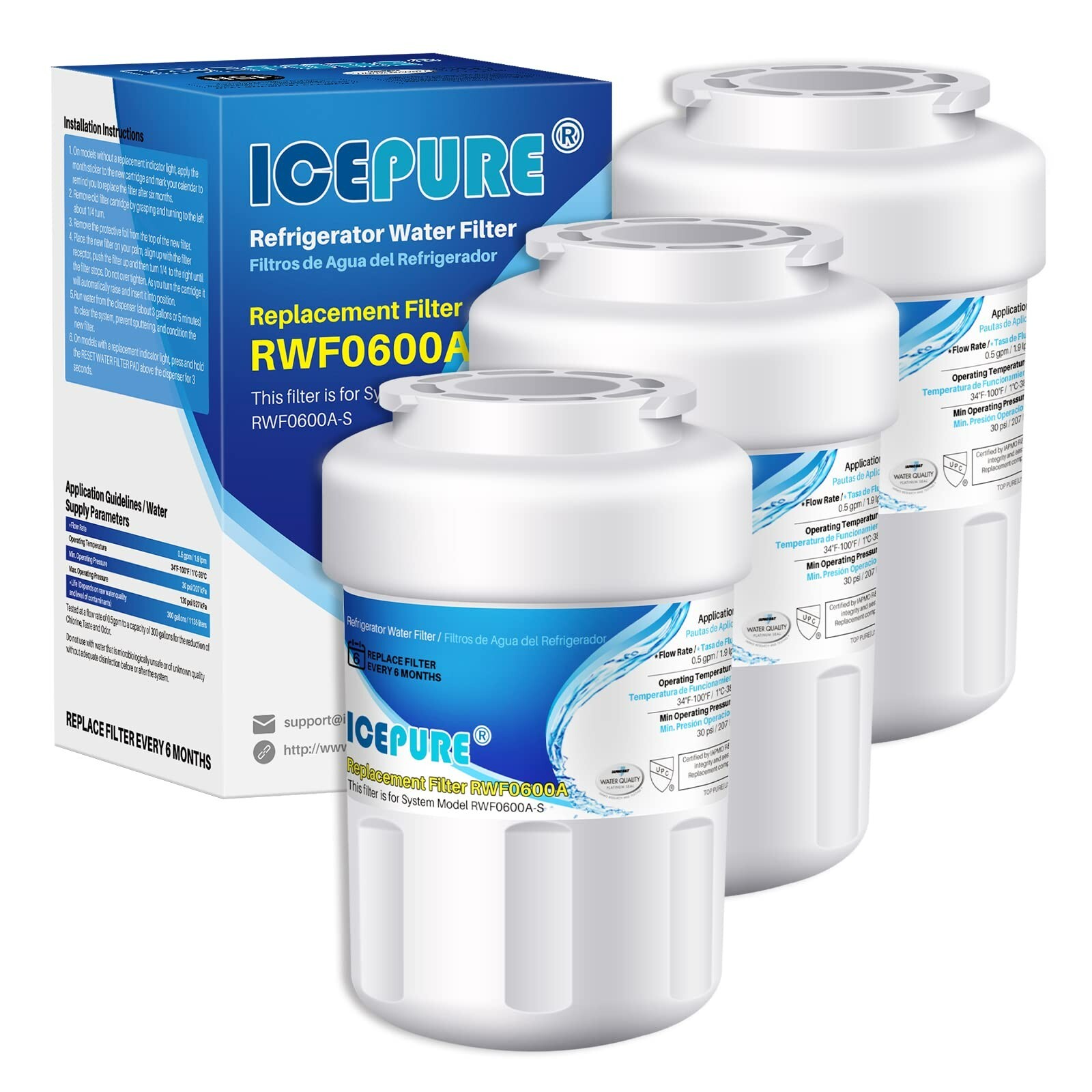 Fit for GE SmartWater MWFP HDX FMG-1 RWF0600A GWFA PC83879 Water Filter 3 Pack