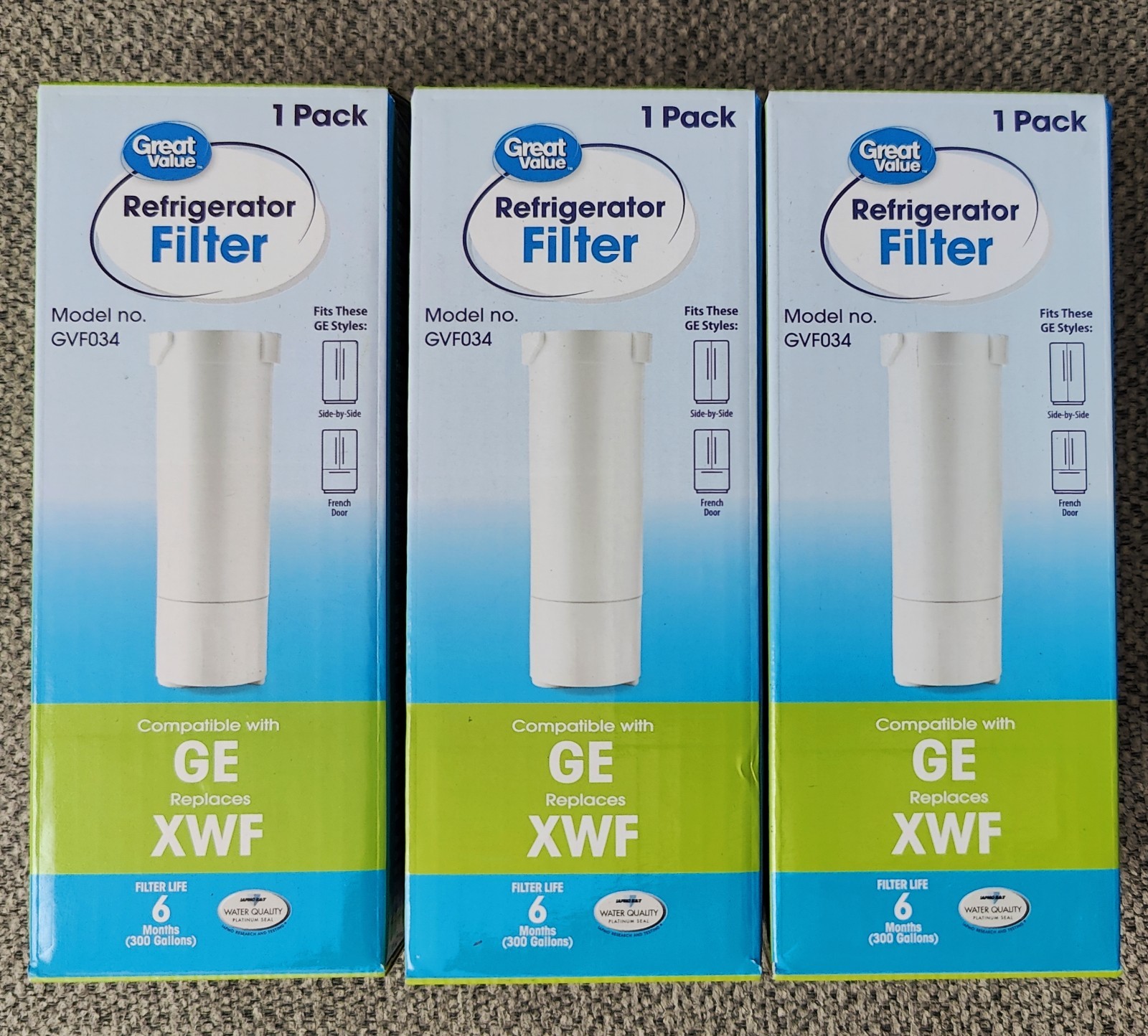 Set of (3) Water Filter Replaces XWF French Door Side-By-Side Great Value GVF034