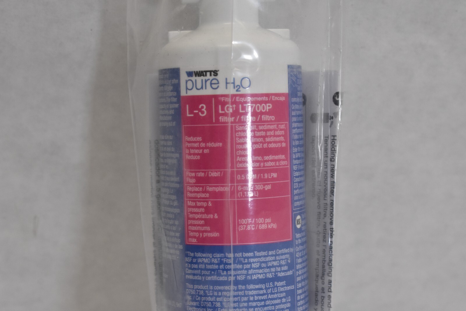 Watts Water Filter Cartridge L-3 Compatible With LG LT700P White 0958806