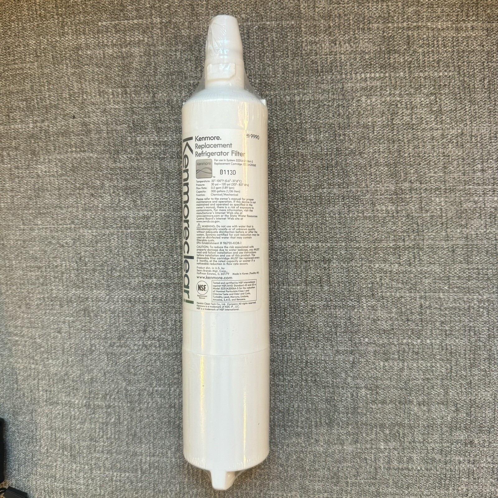Kenmore Clear Refrigerator Water Filter 469990 46-9990 *NEW SEALED* No Box