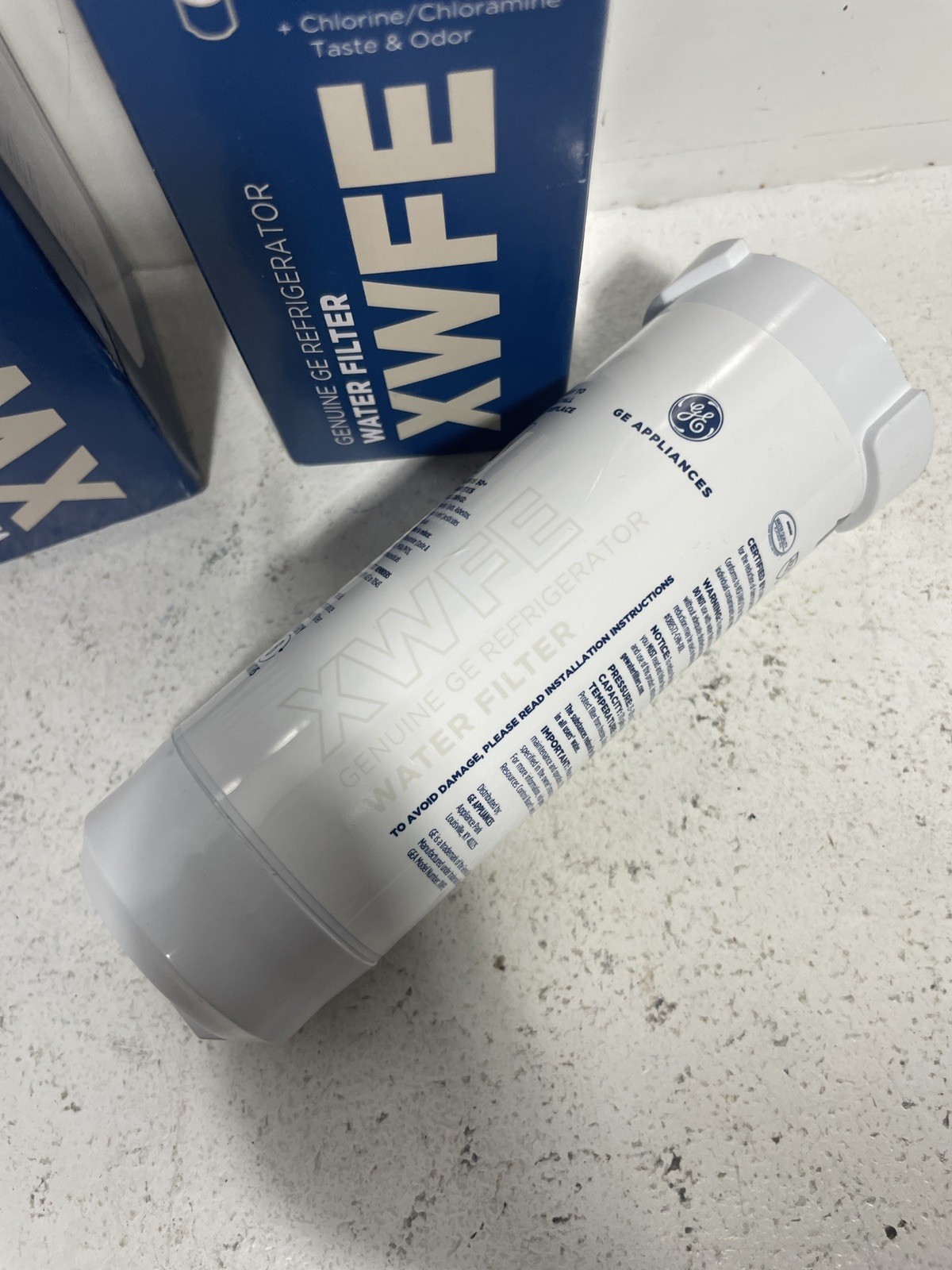 2 X Genuine GE XWFE Refrigerator Water Filters, Both New 1 Sealed – No Chip