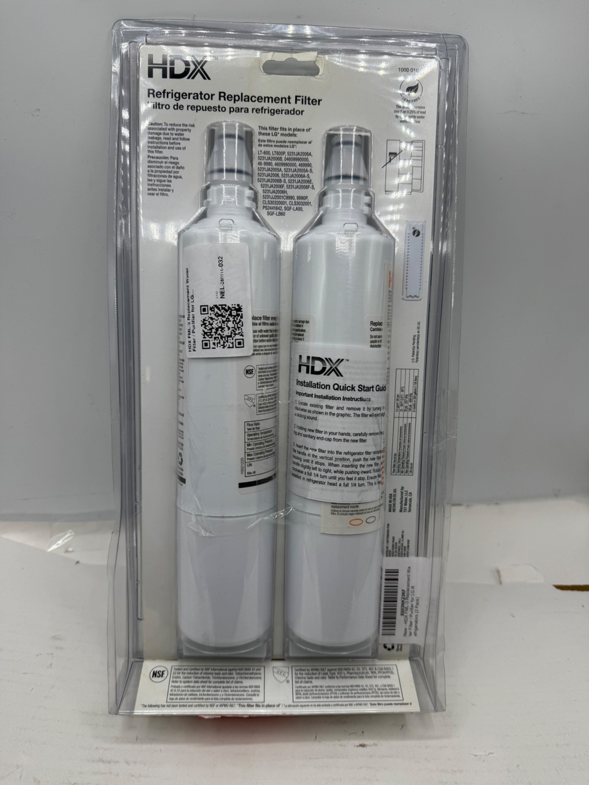 HDX FML-3 Replacement Water Filter / Purifier for LG Refrigerators 2 Pack