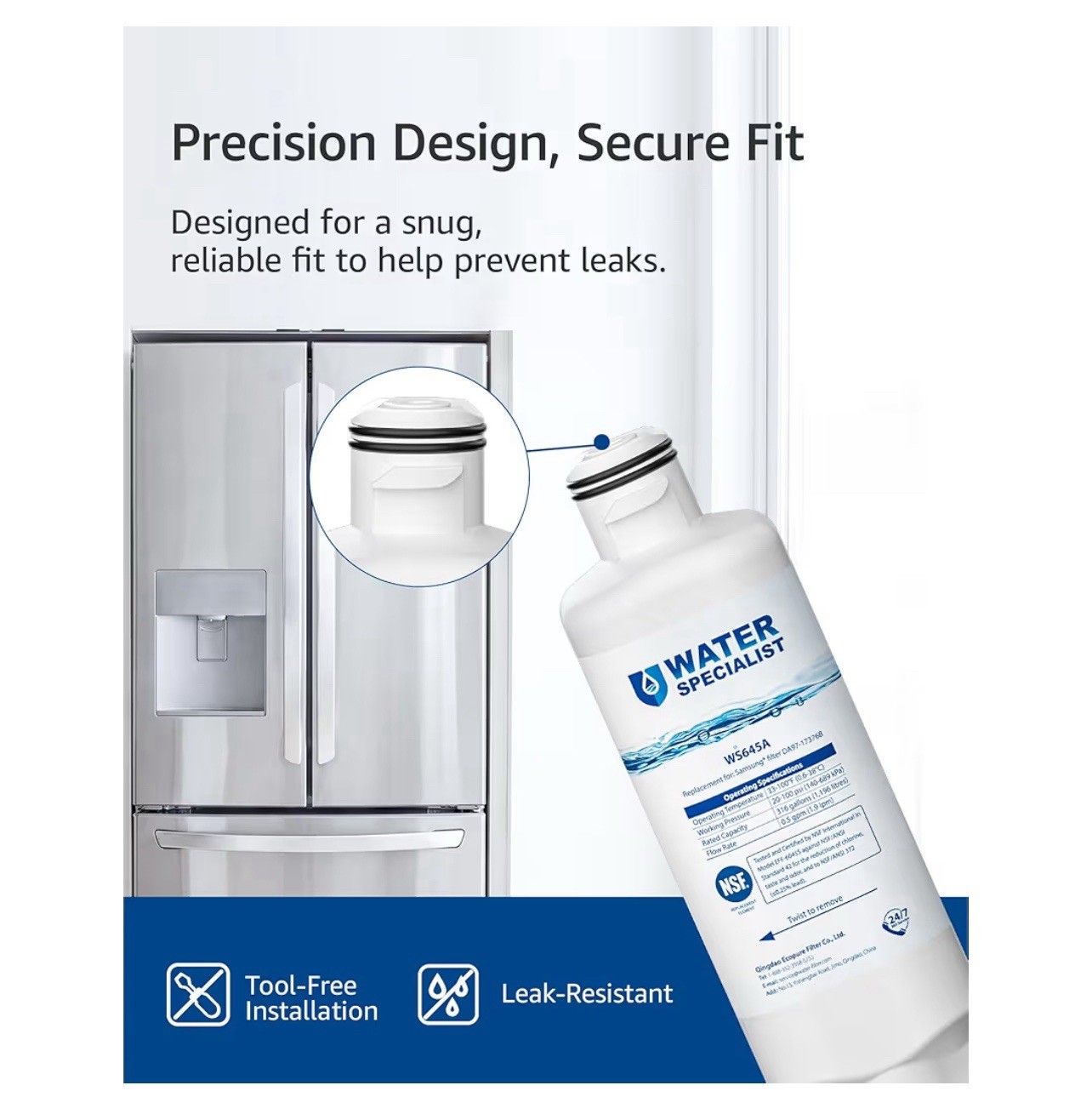 Waterspecialist WS645A Water Filter for Samsung Refrigerator, 2 Pack