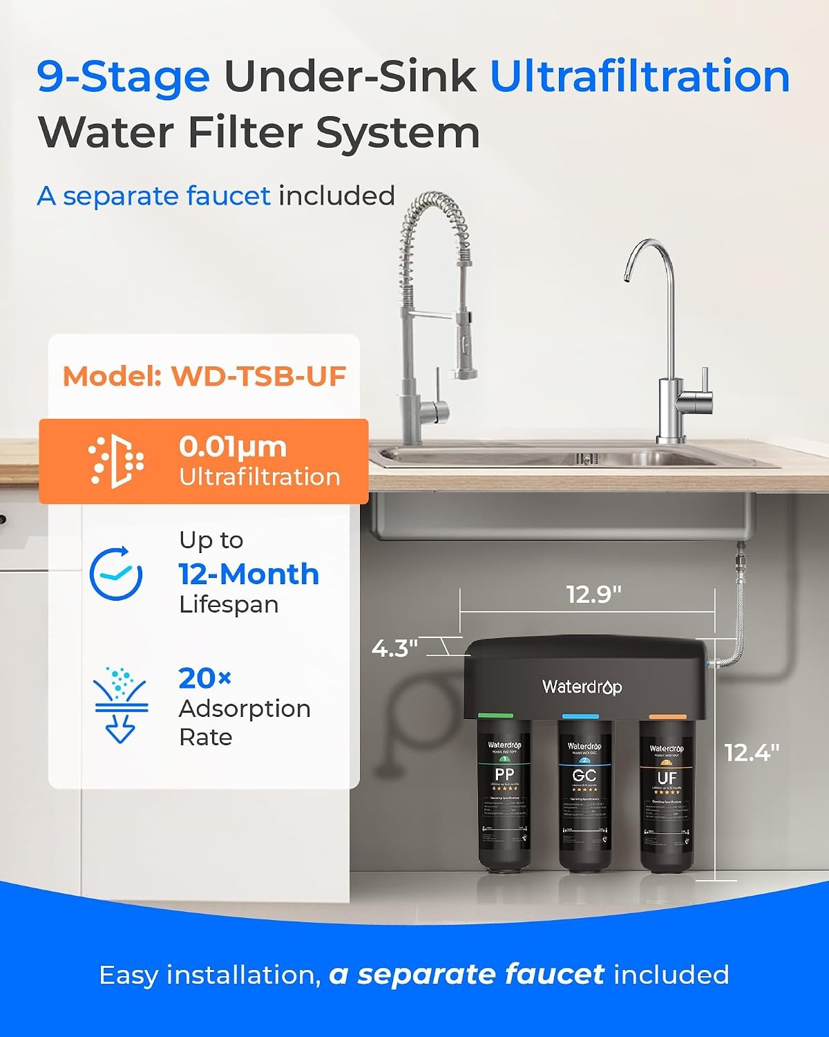 Waterdrop TSB-UF Under Sink Water Filter 0.01μm Dedicated Faucet