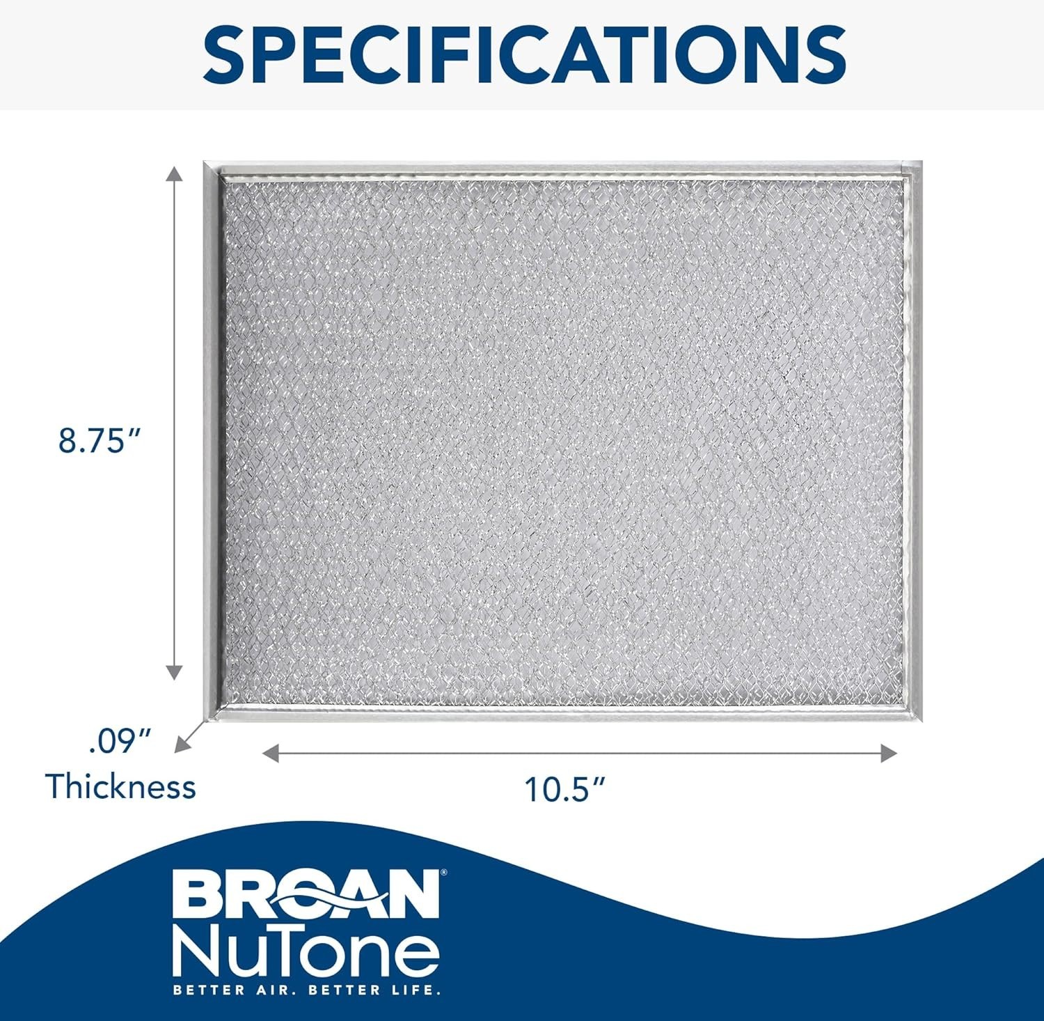 Replacement Aluminum Filter 8.75 x 10.5 for Various Hood Models 11000 to 46000