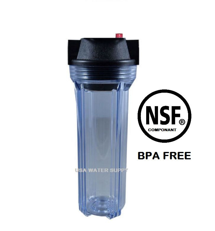 Standard 2.5×10″ Clear Filter Housing 3/4″ NPT with Pressure Release