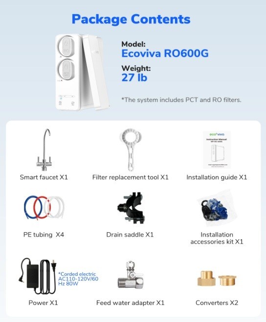 600 GPD Reverse Osmosis System Under Sink Water Filter System Tankless 8 Stage