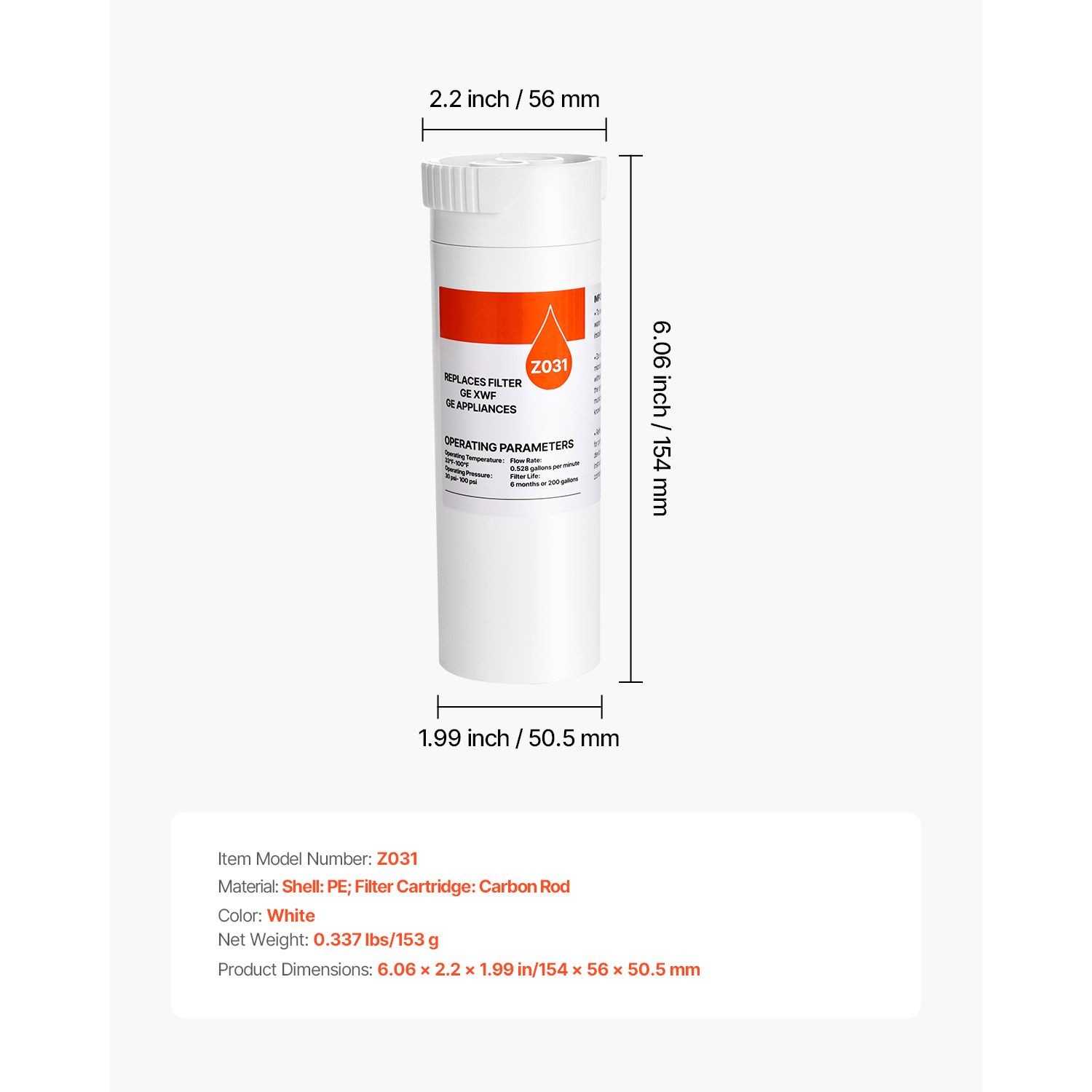 Water Filter Carbon Block for Fridge, 6 Months 200 Gal