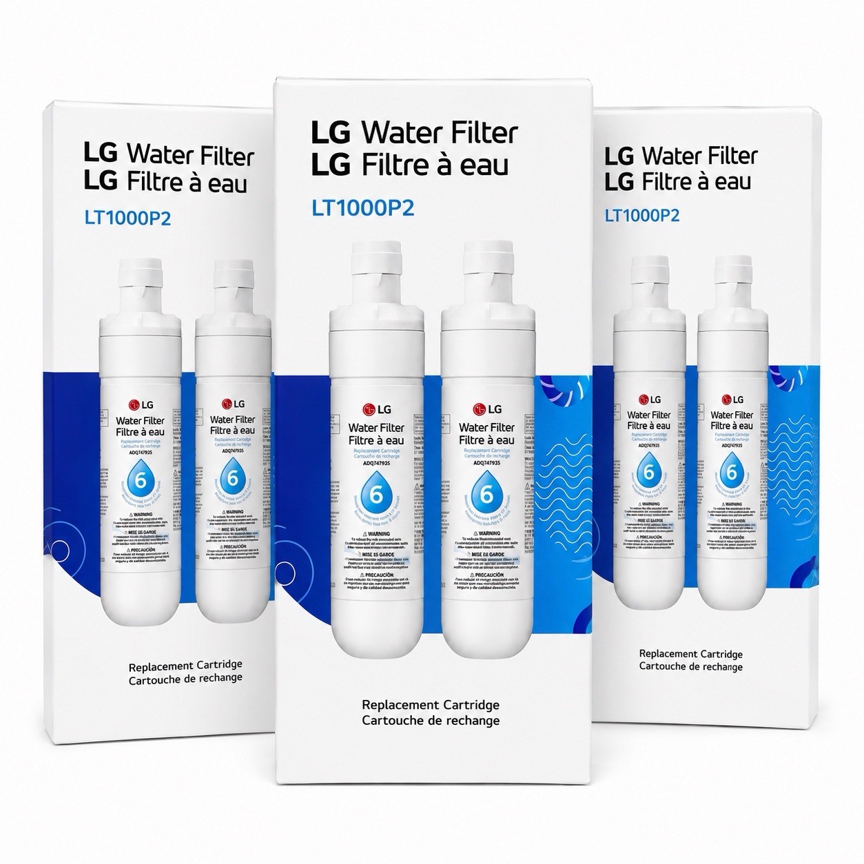 2 Pk X3 (6 Total) Genuine LG LT1000P2 Replacement Water Filters – New, Sealed