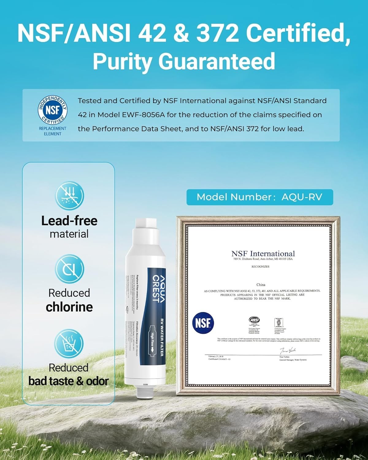 AQUA CREST RV Water Filter, RV Inline Water Filter with NSF Certified, 8 Pack