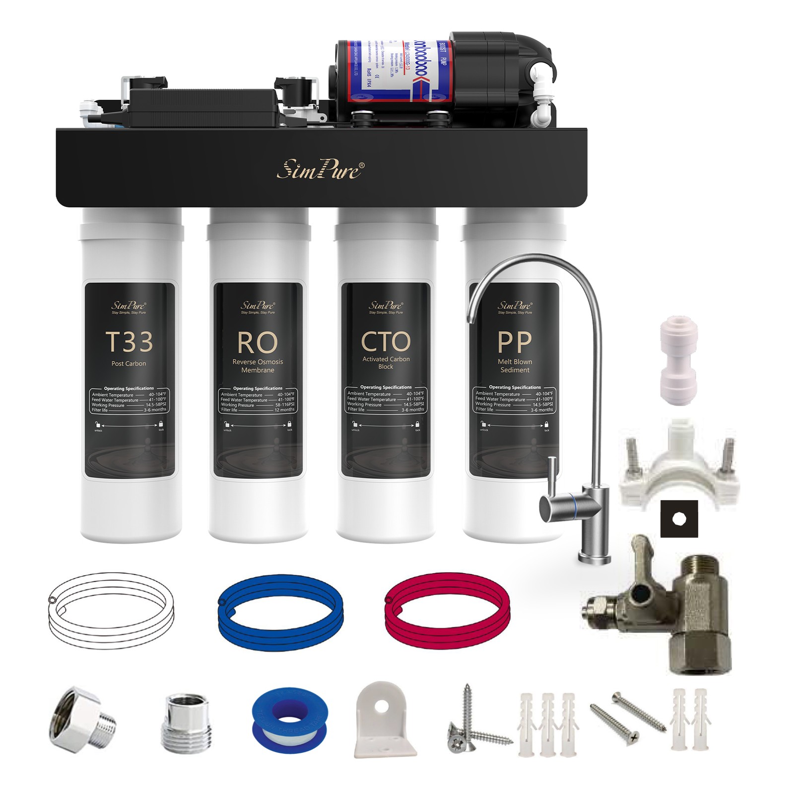 SimPure WP2-400GPD UV Alkaline pH+ Drinking Water Filter Reverse Osmosis System
