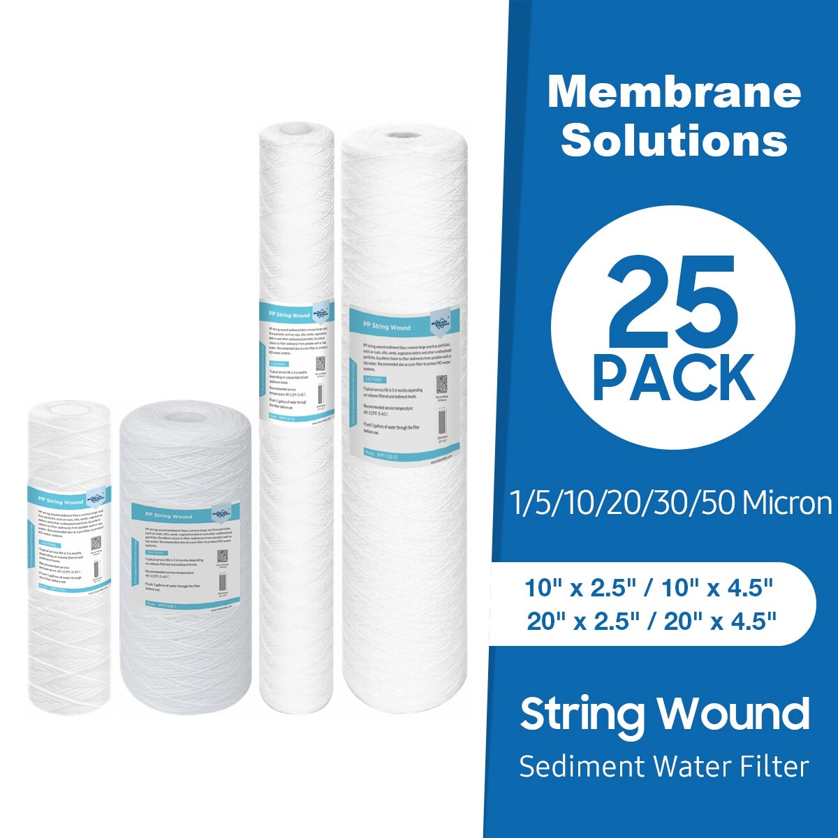 10″x2.5″ 10″x4.5″ 20″x2.5″ 20″x4.5″ String Wound Sediment Water Filter Cartridge