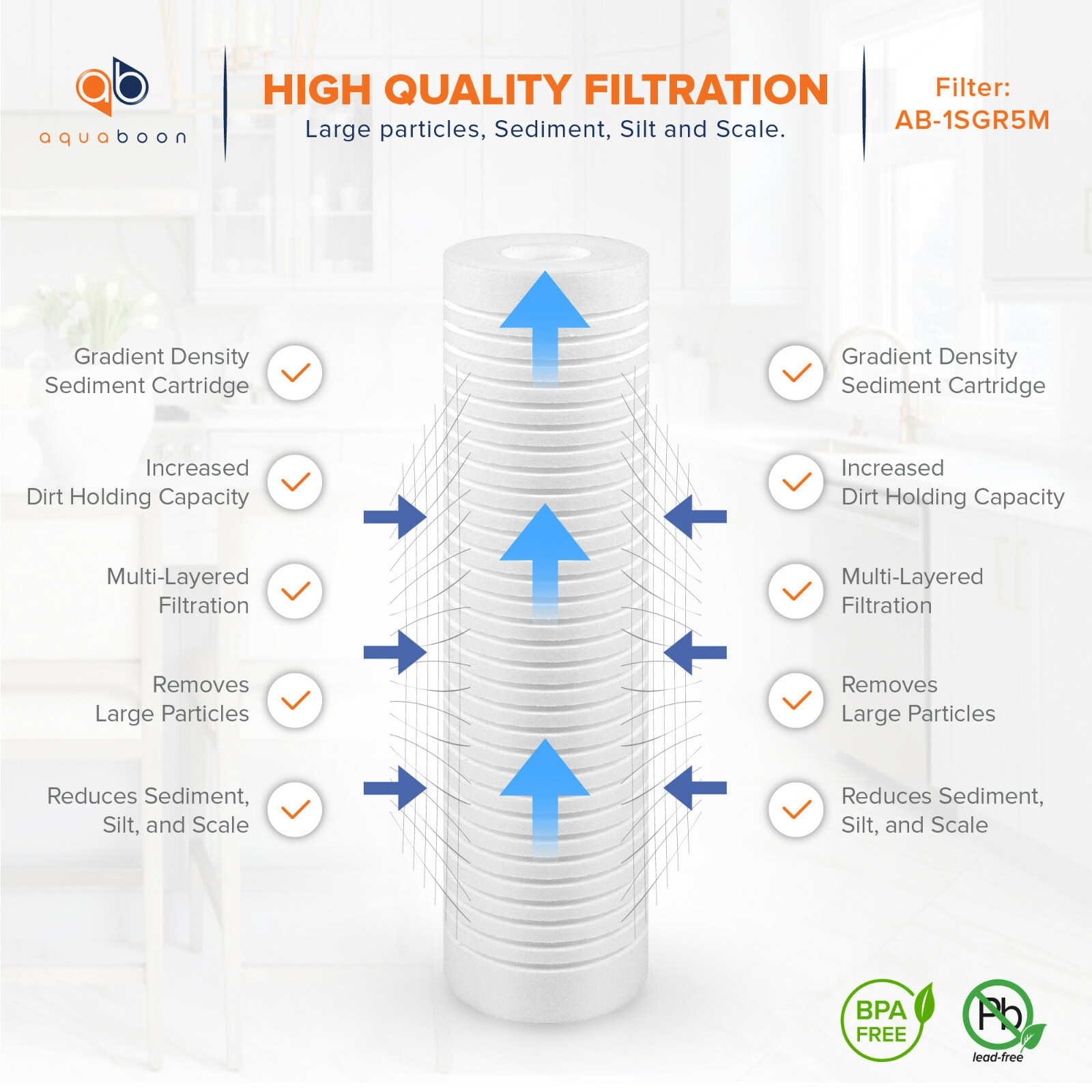 Grooved Sediment Water Filter 5 Micron 10″ x 2.5″ size 50 PACK by Aquaboon