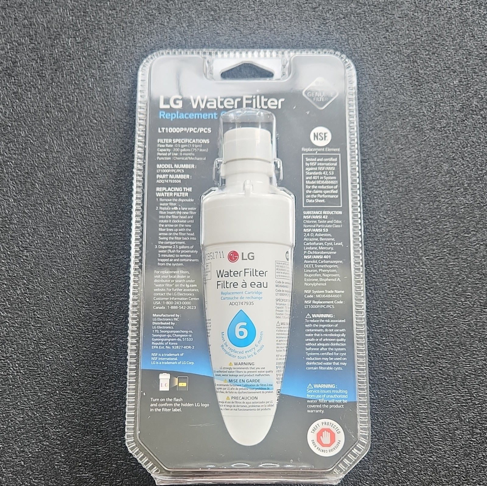 LG LT1000P/PC/PCS Refrigerator Water Filter, Chlorine Taste/Odor, 1 Pack