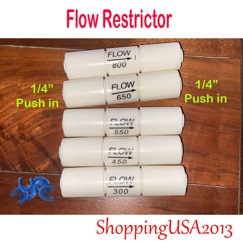 2 Pcs Flow Restrictor 1/4-1/4 Quick Connect Push In 300,450,550,650,800cc RO
