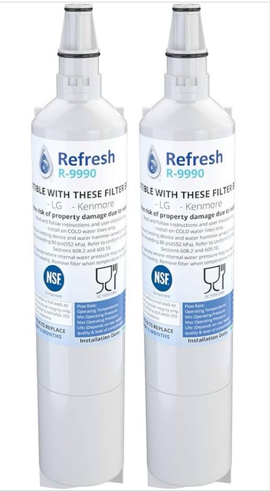 REFRESH R-9990 Water Filter 2-Pack Fits LG LT600P & 5231JA2006A Refrigerators