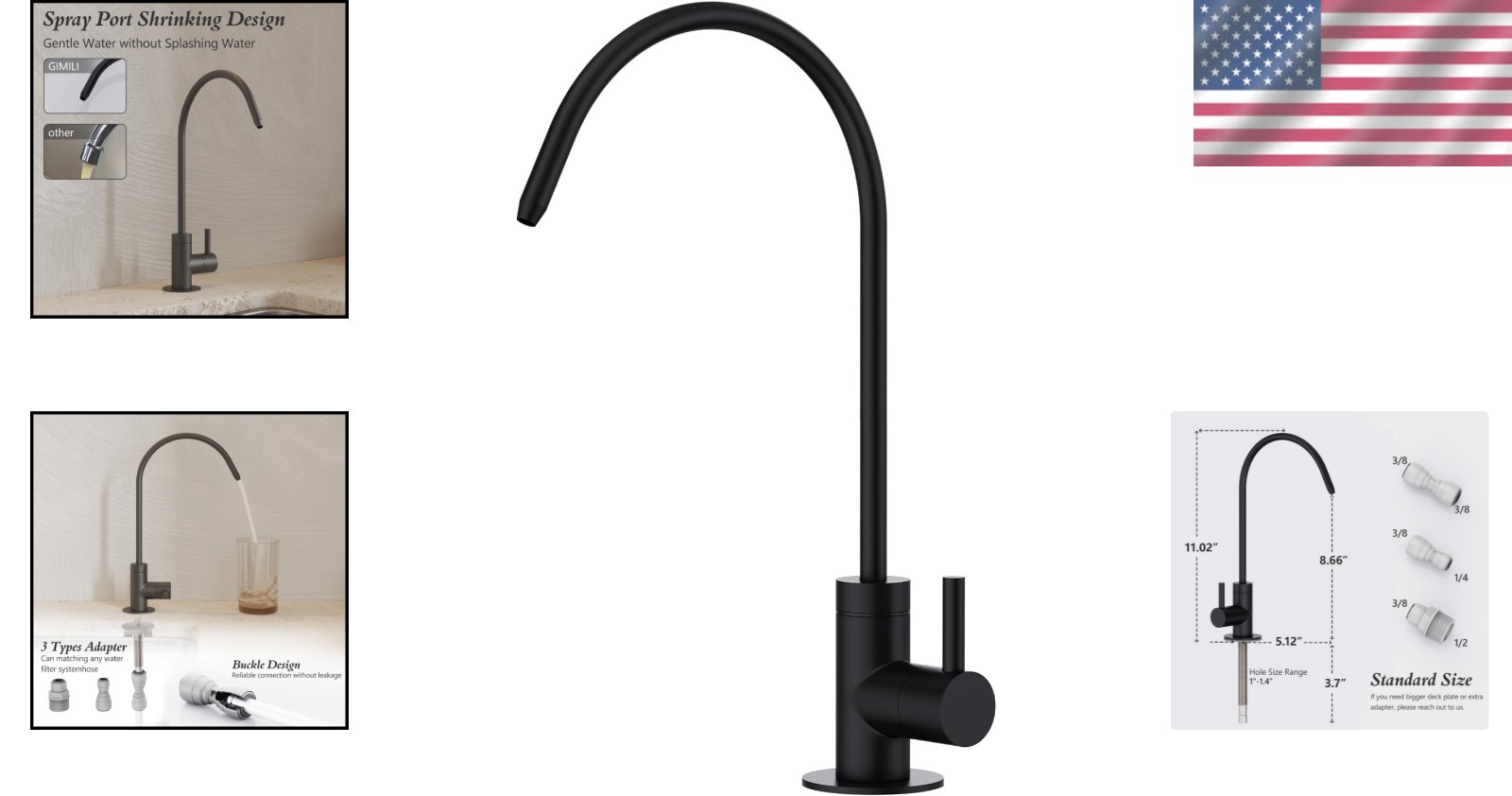 Durable Kitchen Water Filter Faucet with 1.8 GPM Flow Rate and Built-In Filter
