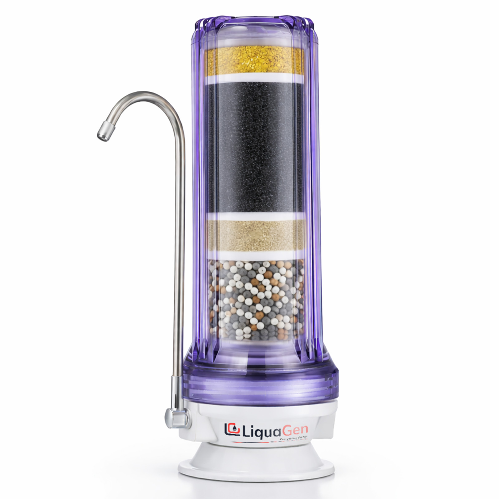 LiquaGen Countertop Drinking Water Filter- PFAS- Nitrate- Carbon-Alkaline-KDF 55