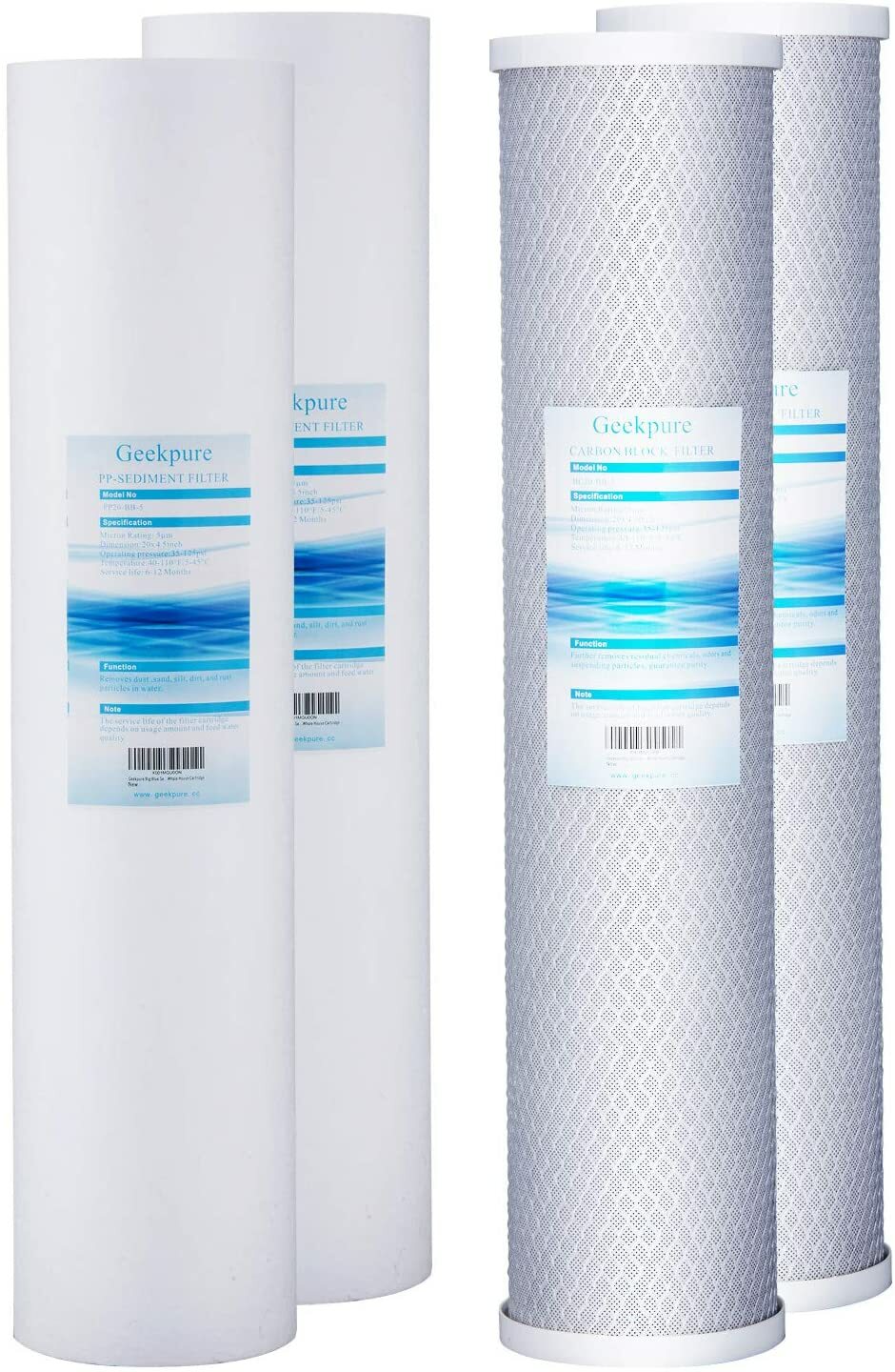 Geekpure Whole House PP Sediment and Carbon Block Replacement Filters 4.5x20inch