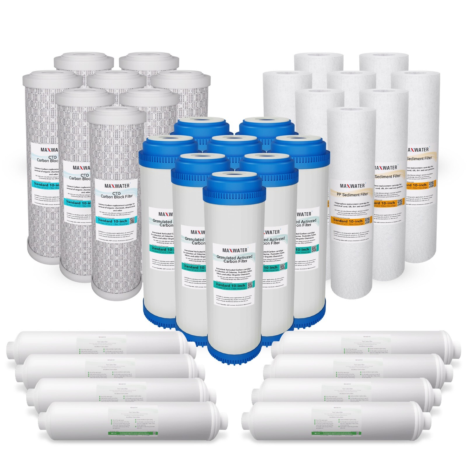 32 PK Reverse Osmosis Replacement Filters Coconut Carbon Inline Sediment GAC