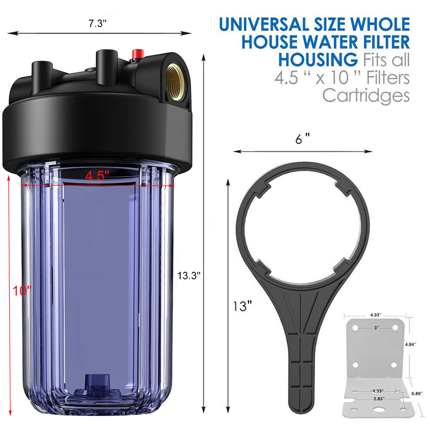 10 Inch Big Blue Clear Whole House Water Filter Housing &2pcs CTO Carbon System