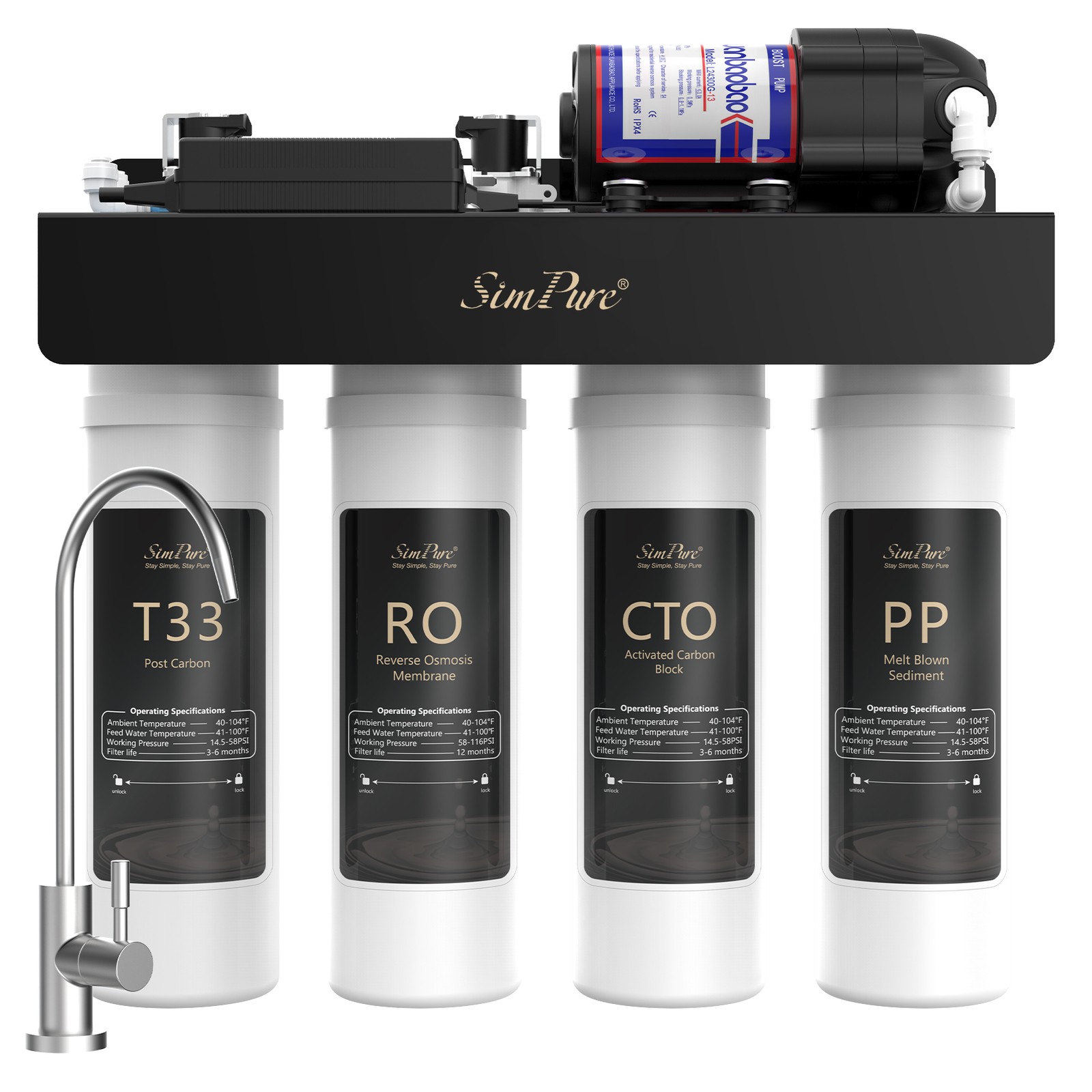 SimPure 8-Stage Tankless RO UV Reverse Osmosis System 400GPD Water Filter System