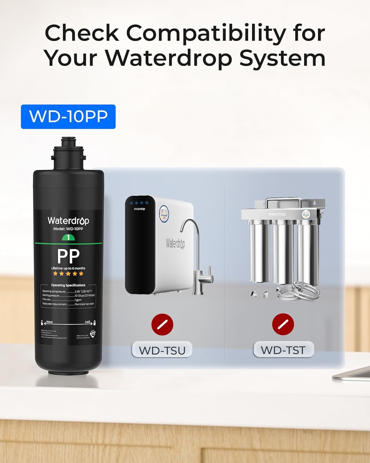 Waterdrop WD-10PP Under Sink Water Filter, Replacement TSA & TSB 3-Stage Under S