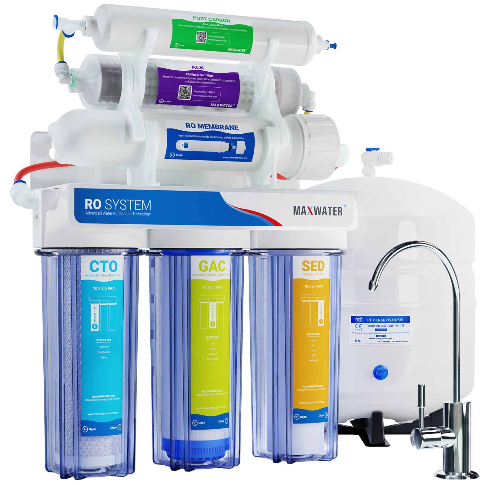 10 Stage Home Undersink Alkaline + Reverse Osmosis RO Mix Housing System 50 GPD