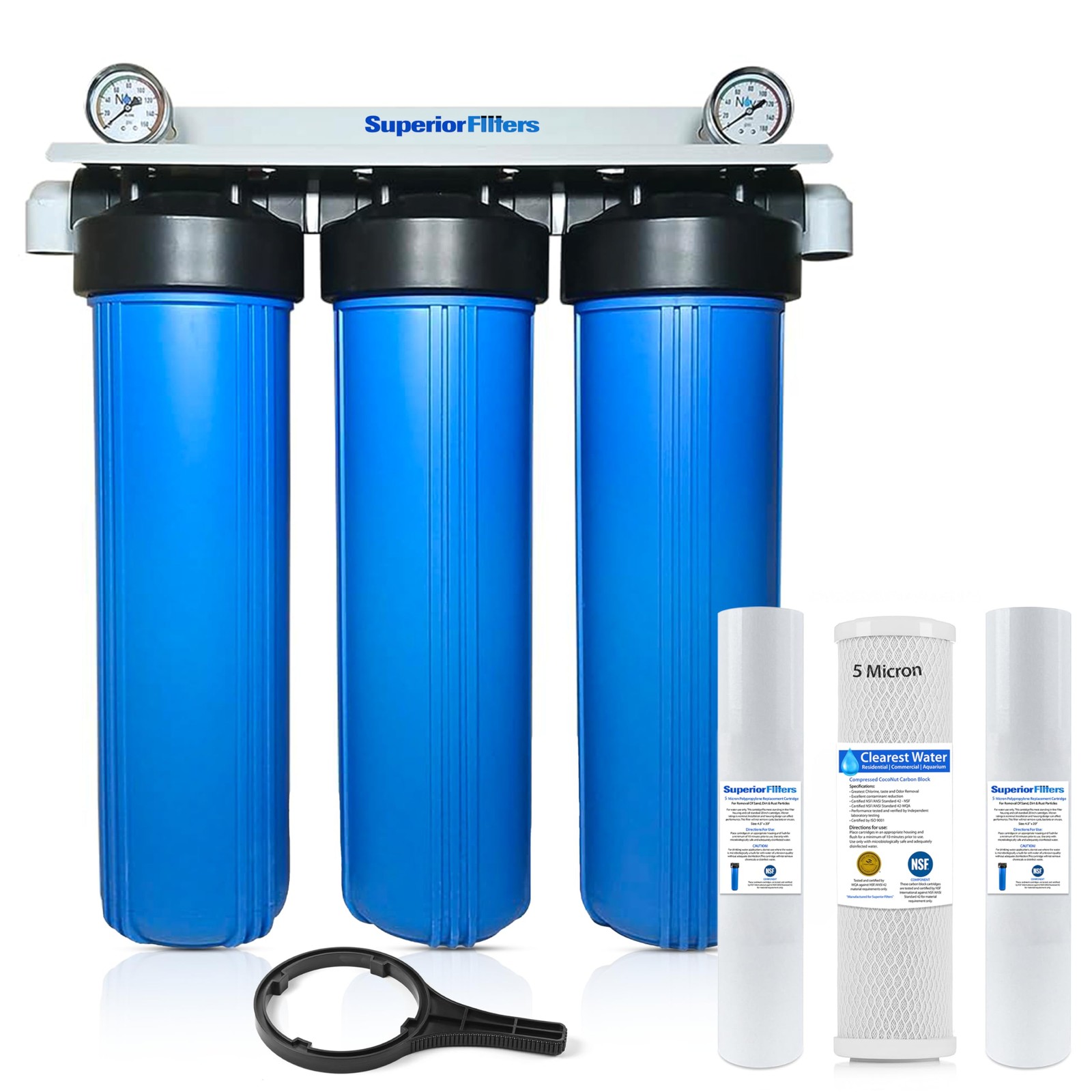 Superior Three (3) Stage Water Filter System 20″ H X 4.5″ NSF Certified 3 Filte