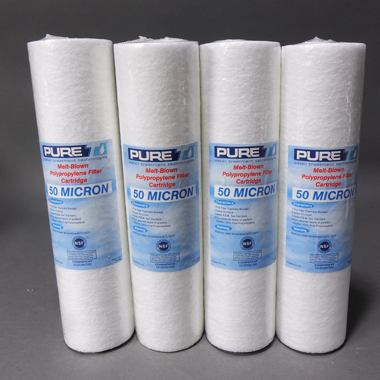 Pure 10″ x 2.5″ Spun Polypropylene Water Filter Cartridge 50 Micron Pack of 4