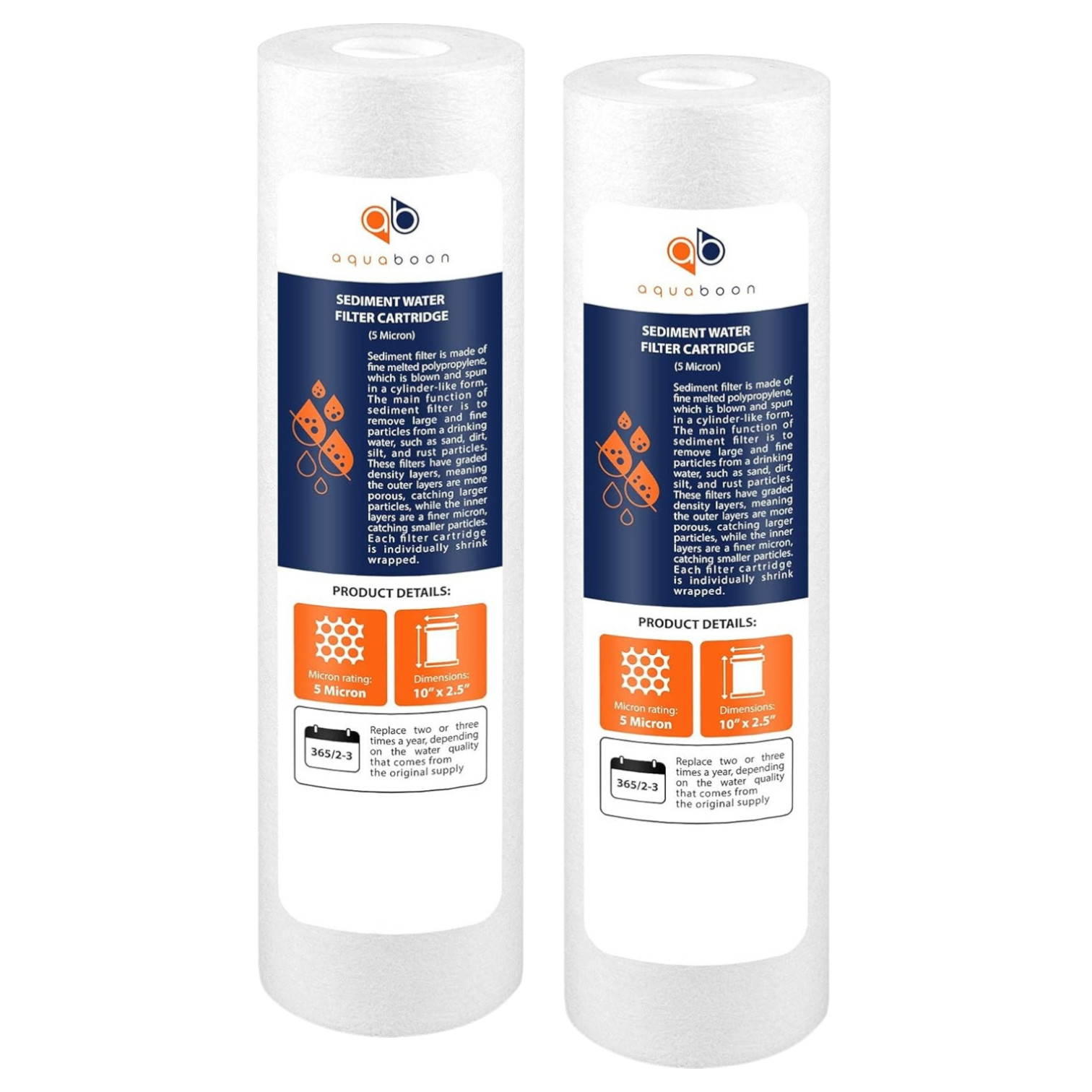Aquaboon 5 Pack Water Filter Kit 10in 5 Micron Carbon Sediment Inline