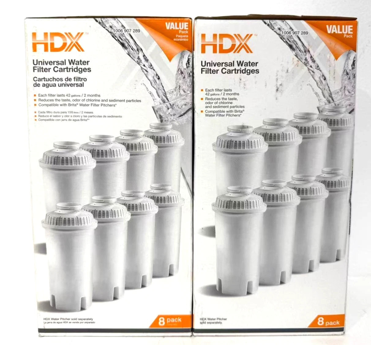 Dual 8-Packs HDX Water Pitcher Replacement Filter Cartridges compatible w/ Brita