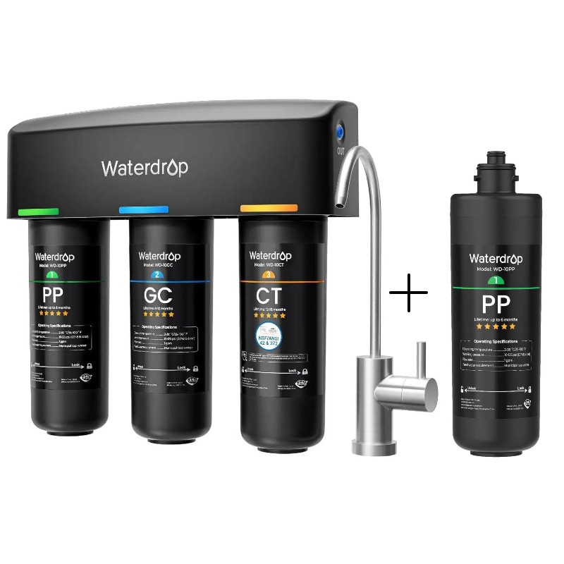 Waterdrop TSB 3-Stage Under Sink Water Filter System with Fauct, Extra 10PP
