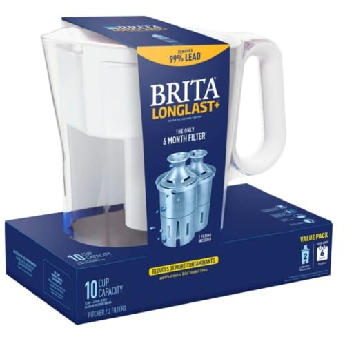 BRITA LARGE 10-CUP WATER FILTER PITCHER WITH 2 LONGLAST+ FILTERS, WAVE