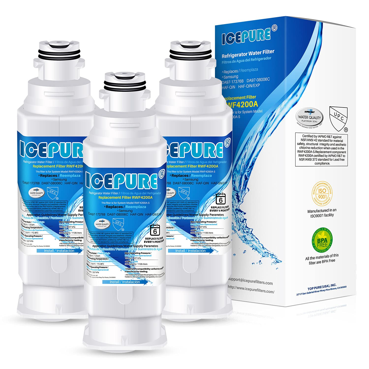 Fit For Samsung HAF-QIN DA97-17376B RF23M8070SG RF23M8090SG Water Filter 3PACK