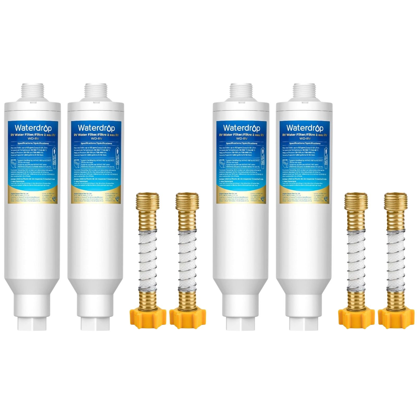 Waterdrop RV Inline Water Filter,NSF Certified,4 Filters with 4 Hose Protectors