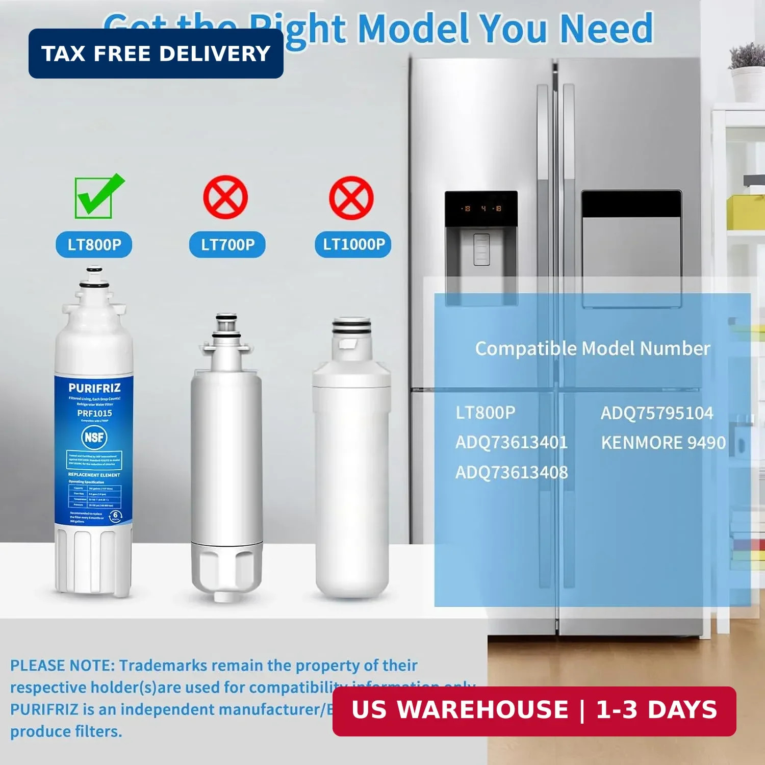 3 Pack ADQ73613401 Refrigerator Water Filter, Compatible with LG LT800P, LT800PC