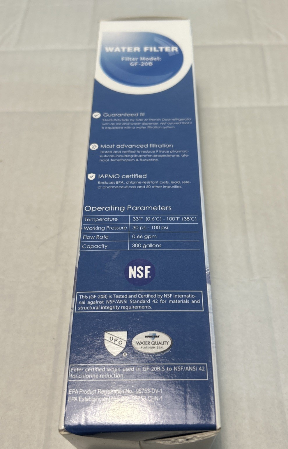 Glacier Fresh Water Filter Model GF-20B New In Box Sealed