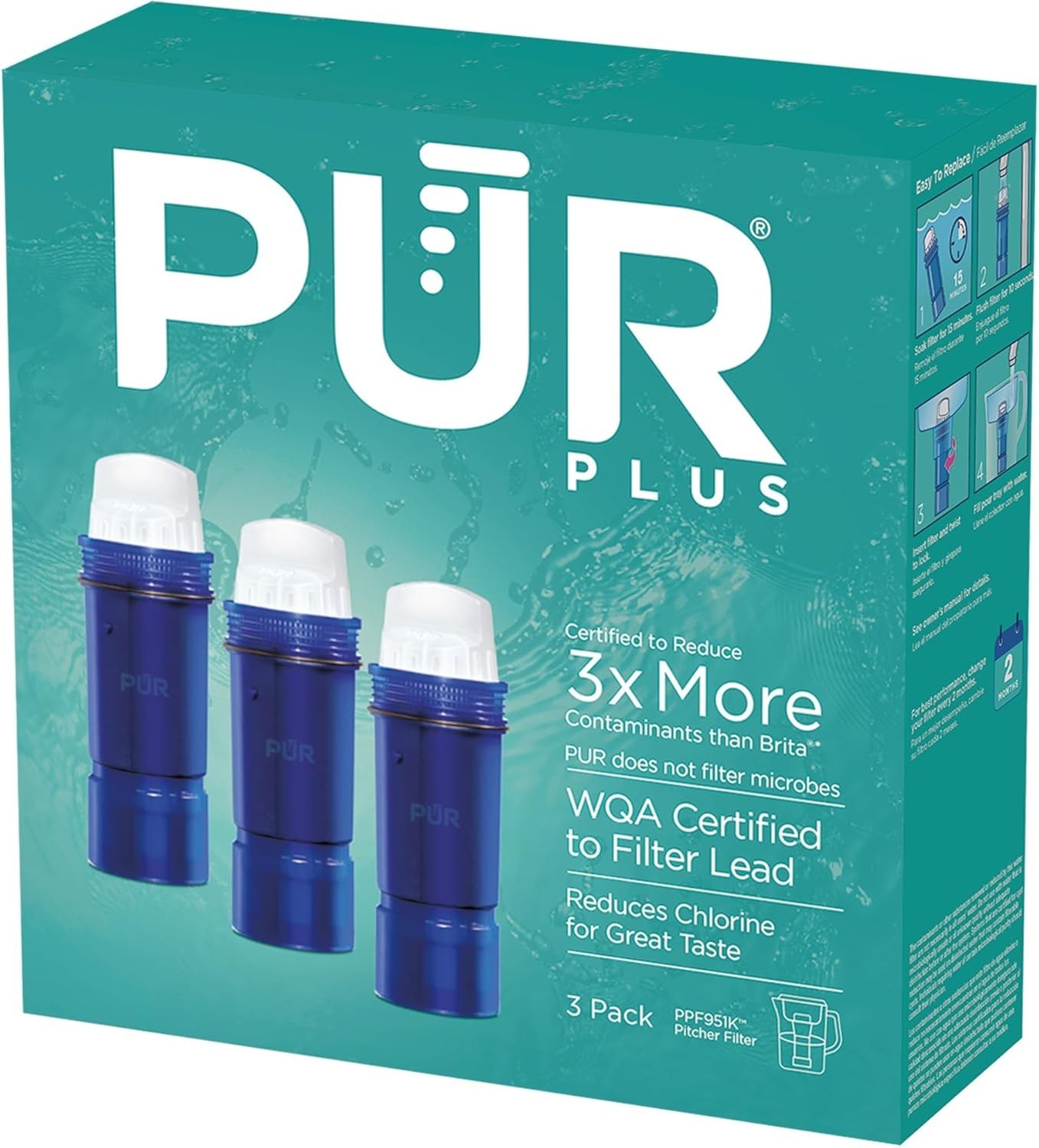 PUR Plus Water Filter Replacement for Pitchers & Dispensers, 6-Month Supply…