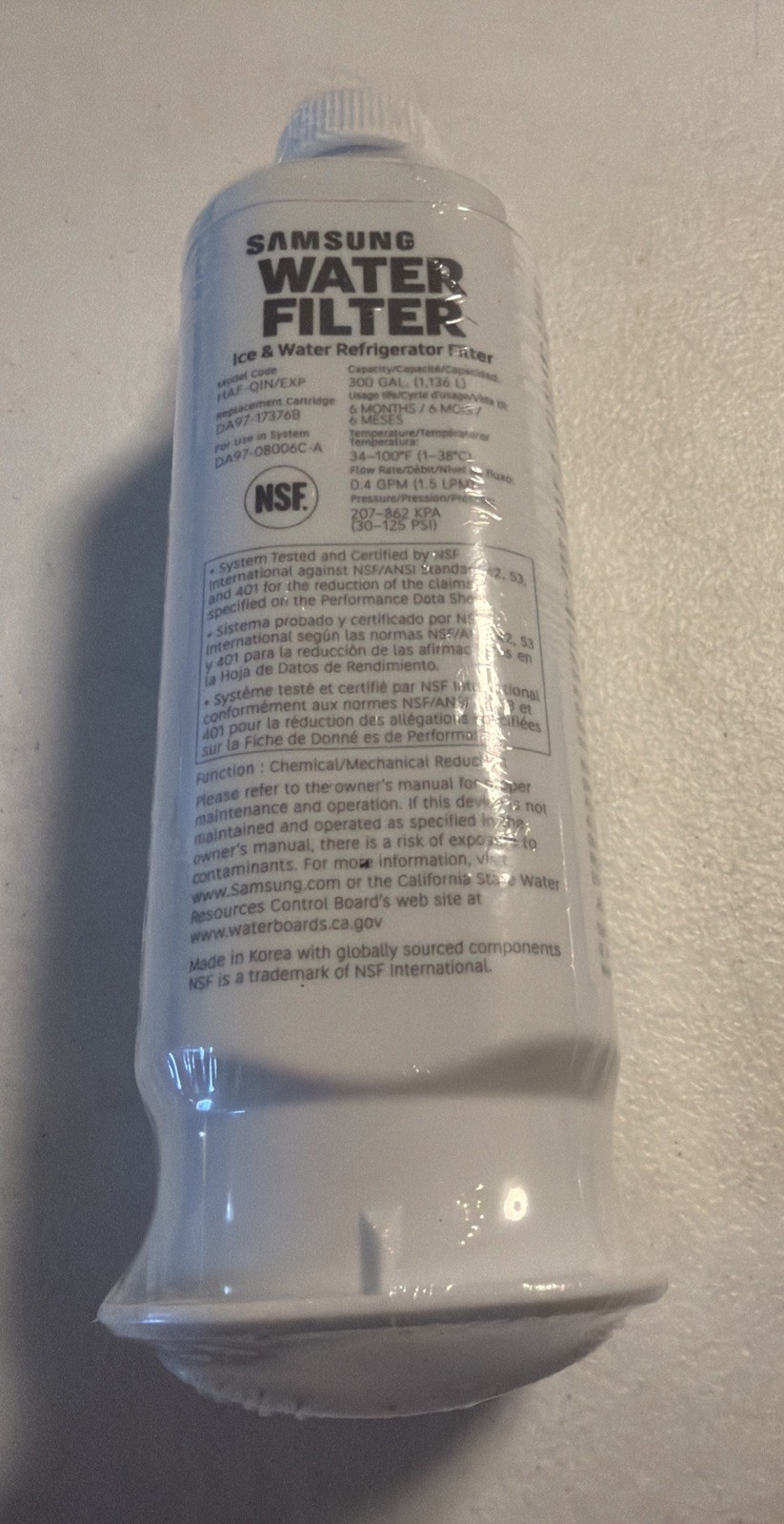 Samsung HAF-QIN/EXP DA97-173768 DA97-08006C Water Filter No Box Sealed Filter