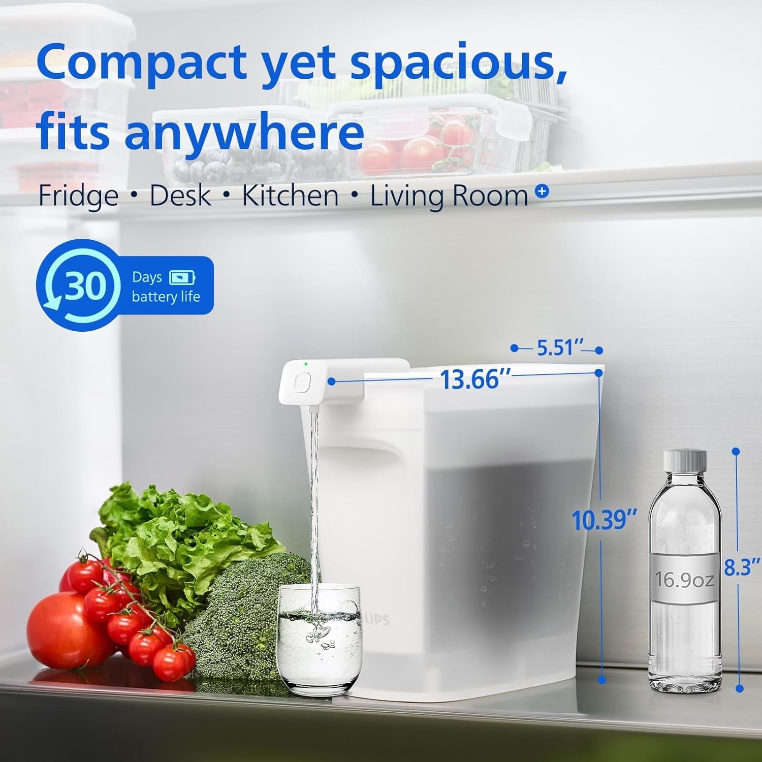 Philips 20 Cup Powered Pitcher Plus Max Water Filter, ADD5903. Fits in Fridge.