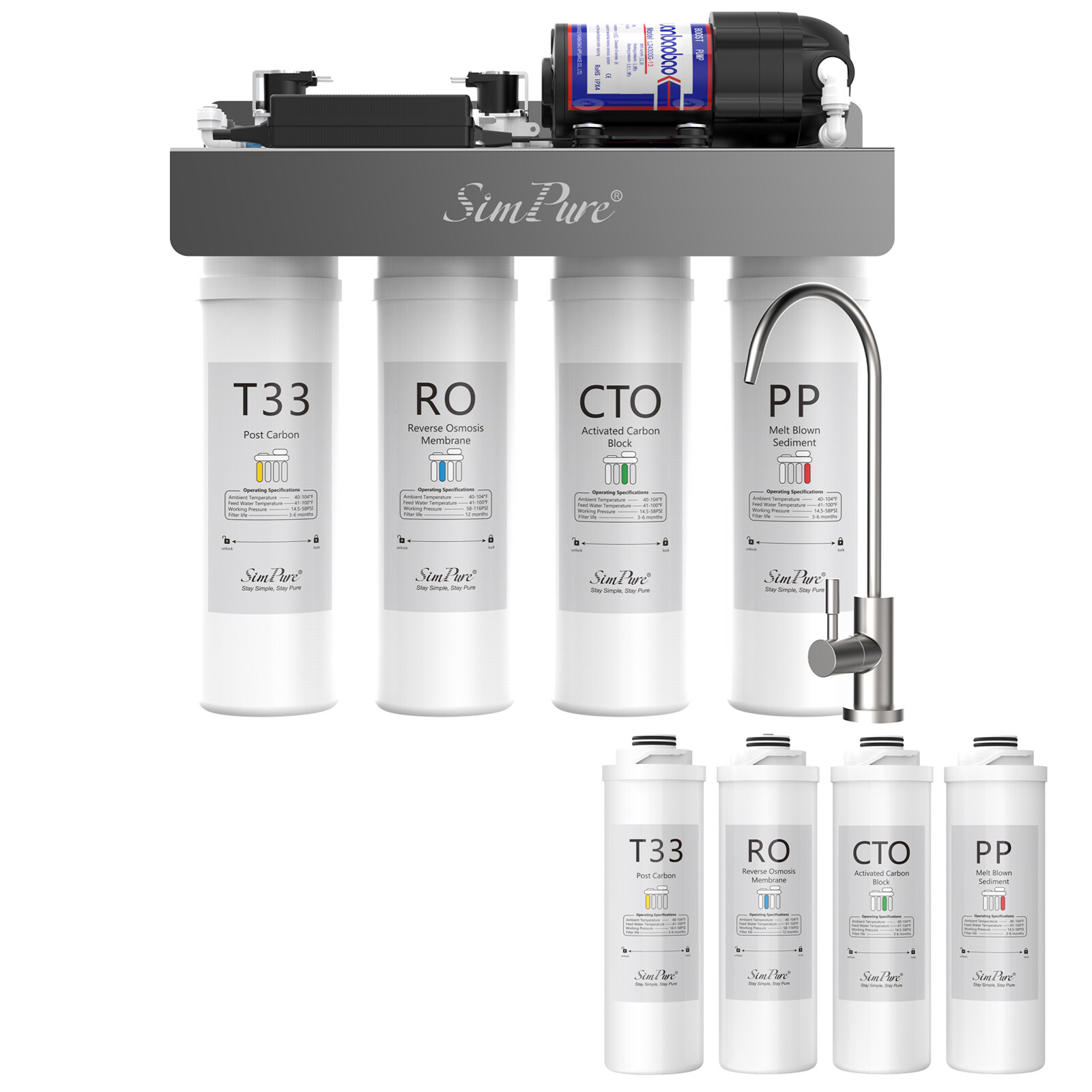 WP-400GPD UV Tankless Reverse Osmosis RO Water Filtration System Extra 4 Filters