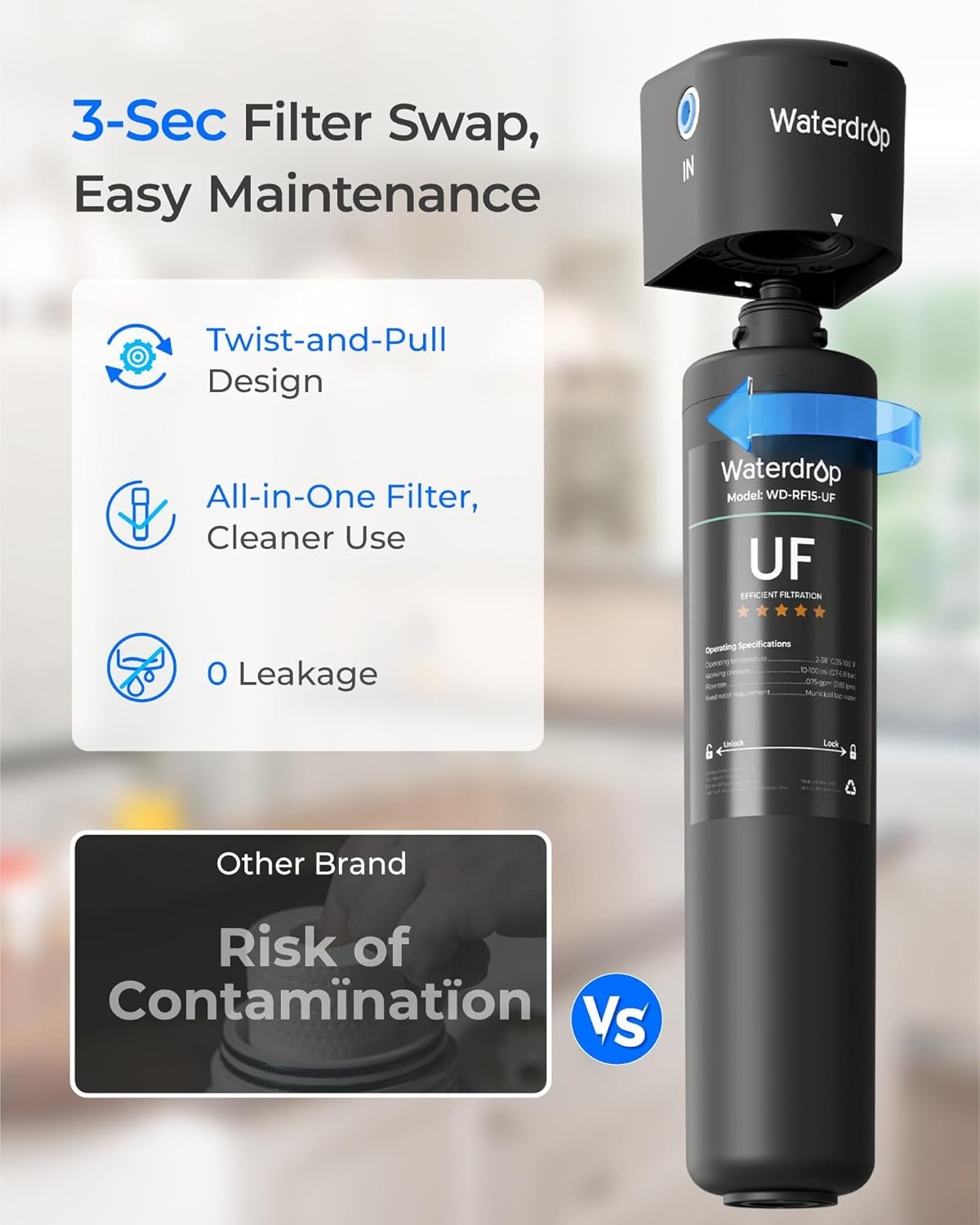 15UC-UF 0.01 Μm Inline Water Filter for Refrigerator, 2 Years, in Line Water Fil