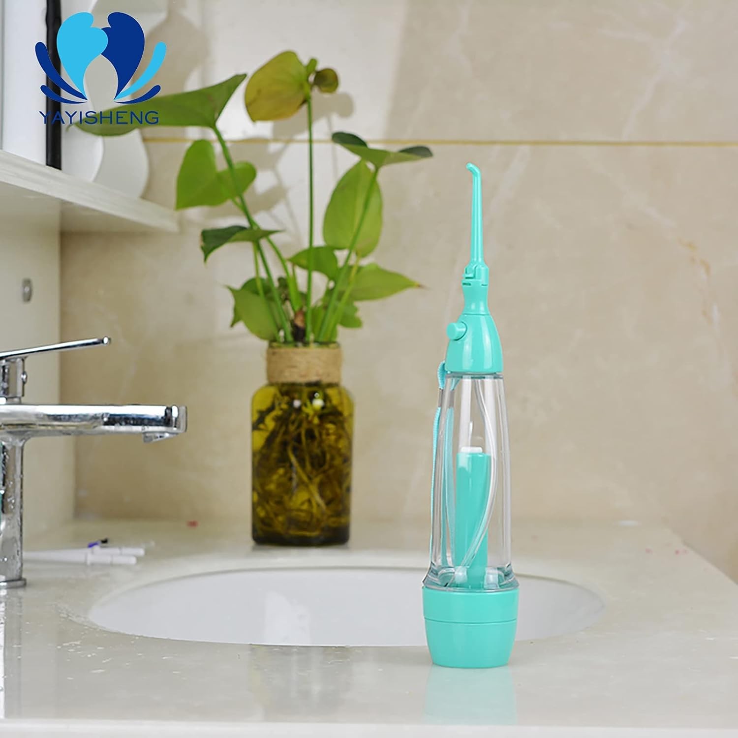 Cordless Water Dental Flosser Non-Electric Portable, Manual Air Pressure…