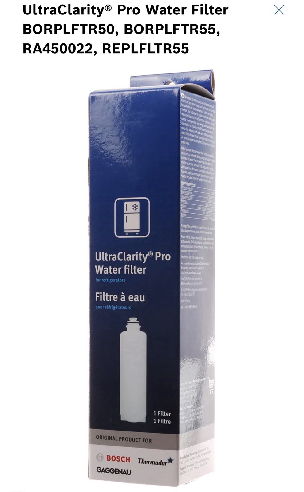 Bosch 11032531 Genuine OEM Water Filter Cartridge for Bosch Refrigerators