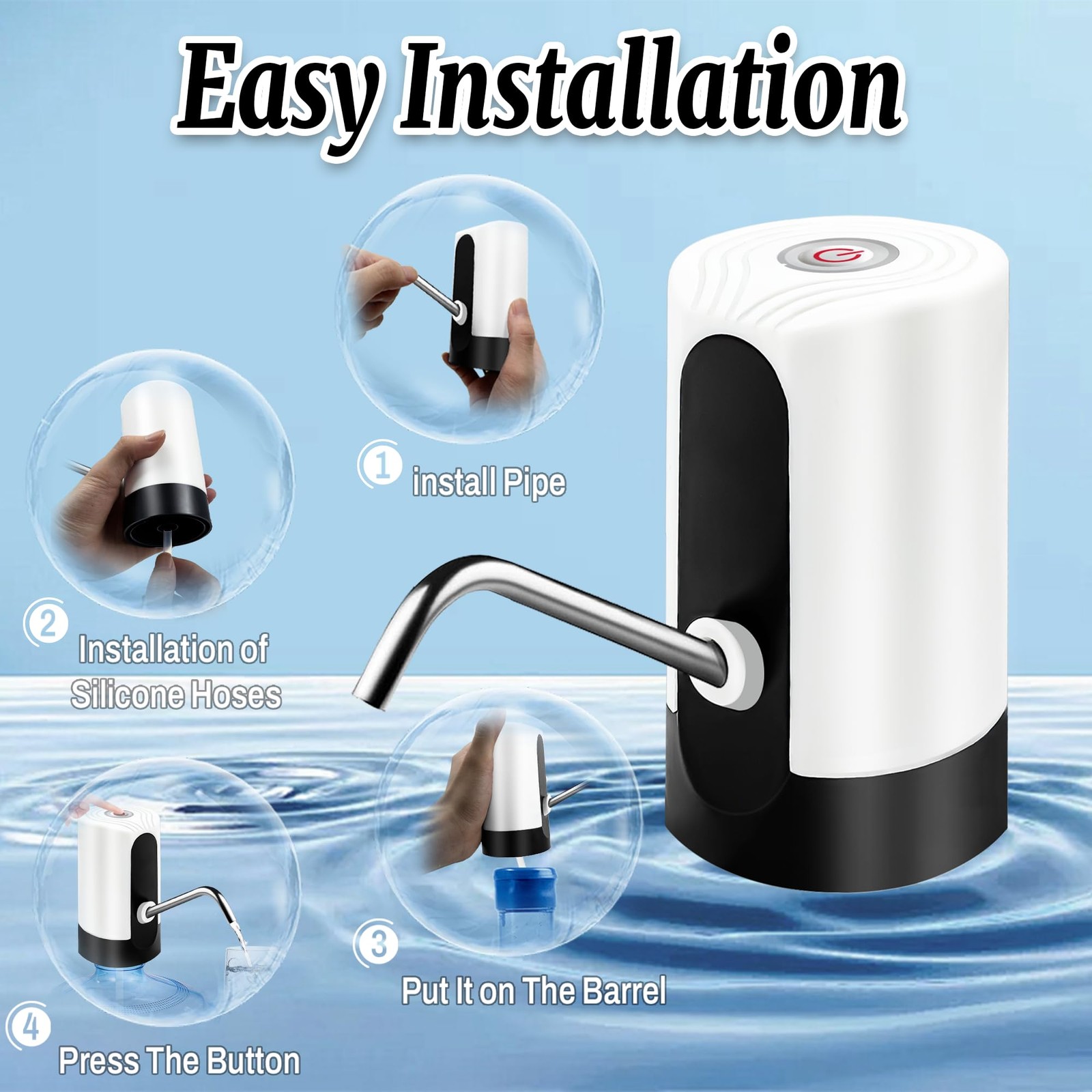 Water Table Pump, Portability Electric Water Pump with USB Data Cable,White A…