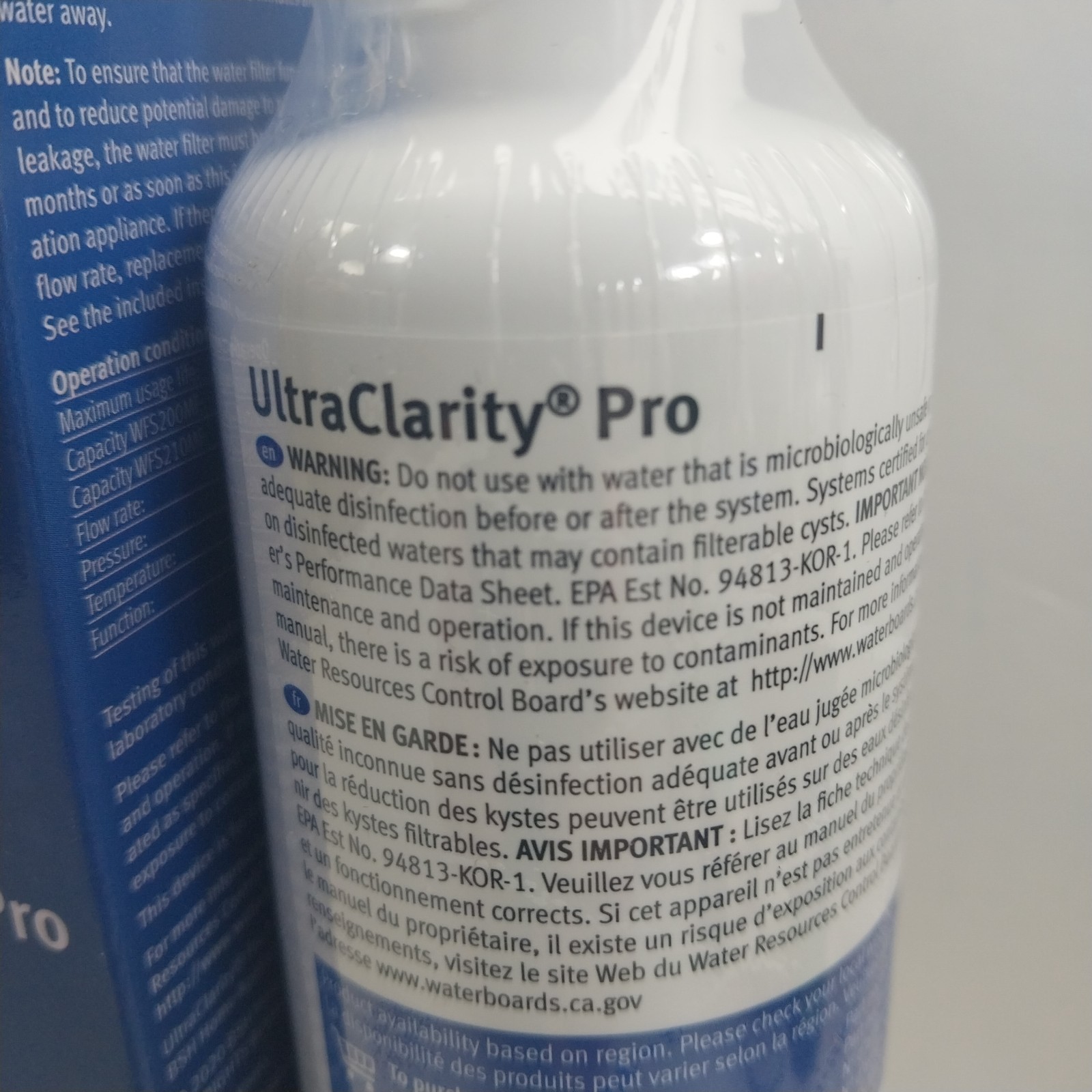 1 PACK Bosch Ultra Clarity Pro BORPLFTR50 Water Filter Blue #WFS200MF/WFS210MF