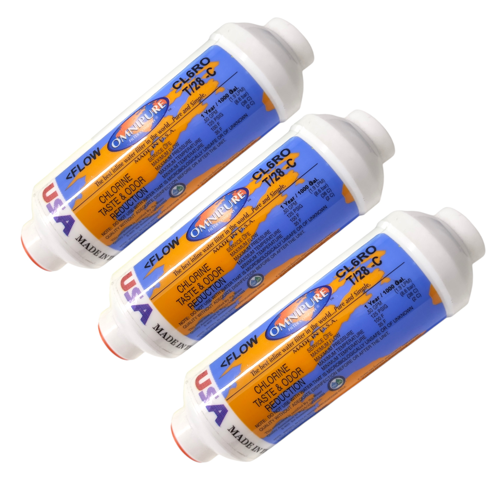 Omnipure CL6ROT28-C Carbon filter for Chlorine and Taste 6″x 2″ for 3/8″ 3-PACK